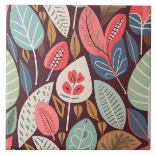 Abstract Leaves Pattern Ceramic Tile