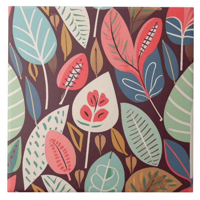 Abstract Leaves Pattern Ceramic Tile (Front)