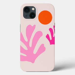Abstract Leaves Pink Orange Modern Shapes Cut Outs iPhone 13 Case