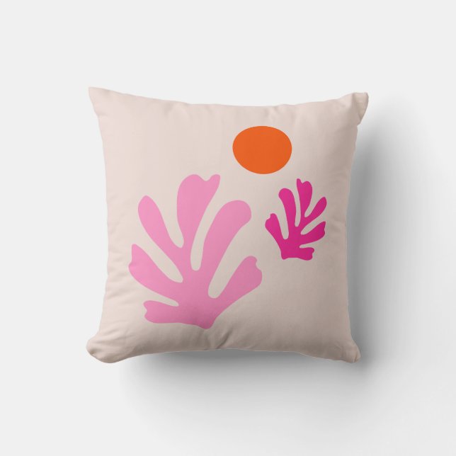 Abstract Leaves Pink Orange Modern Shapes Cut Outs Cushion (Front)