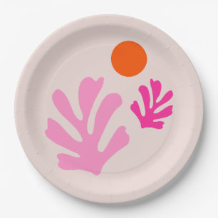 Abstract Leaves Pink Orange Modern Shapes Cut Outs Paper Plate