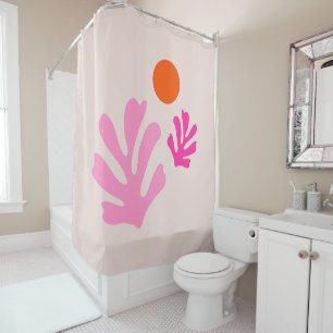 Abstract Leaves Pink Orange Modern Shapes Cut Outs Shower Curtain