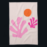 Abstract Leaves Pink Orange Modern Shapes Cut Outs Tea Towel<br><div class="desc">Modern abstract leaves and sun - Cut outs shapes in pink and orange.</div>