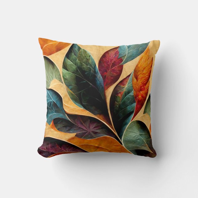 Abstract leaves throw pillow (Front)