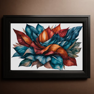 Abstract Leaves Watercolor Blue 3:2 Poster