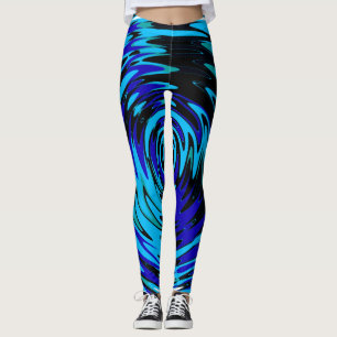 Abstract Leggings with Swirls in Blue Black White