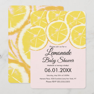 Abstract Lemon Citrus Lemonade Pink Baby Shower Invitation