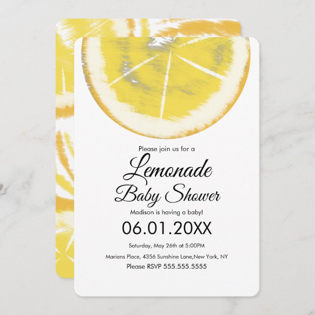 Abstract Lemon Citrus Yellow Lemonade Baby Shower Invitation (Front/Back)