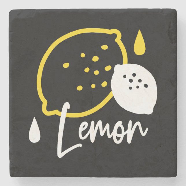 Abstract Lemon Illustration – Fresh Citrus Art Stone Coaster (Front)