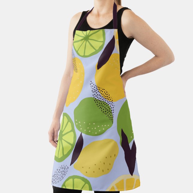 Abstract Lemon Lime Citrus Pattern Print Apron (Insitu)