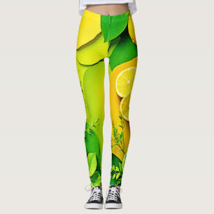 Abstract Lemon Lime Nature Art Leggings