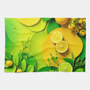 Abstract Lemon Lime Nature Art Tea Towel