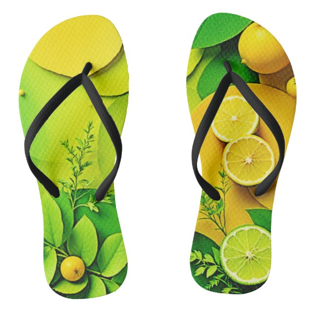 Abstract Lemon Lime Nature Art Thongs (Footbed)