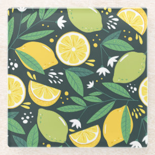 Abstract Lemon: Modern Art Seamless. Glass Coaster