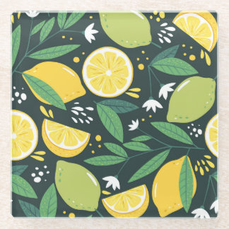 Abstract Lemon: Modern Art Seamless. Glass Coaster