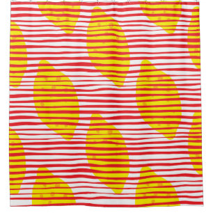 Abstract lemon with leaf seamless pattern. Hand dr Shower Curtain