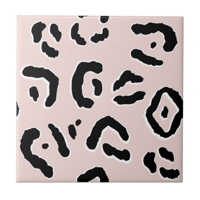 Abstract Leopard Print Pink with Monochrome Spots Ceramic Tile (Front)