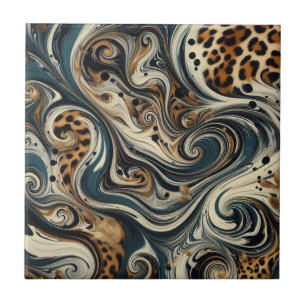 Abstract Leopard Print Swirl Ceramic Tile