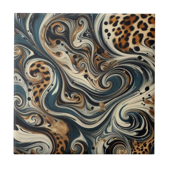 Abstract Leopard Print Swirl Ceramic Tile (Front)