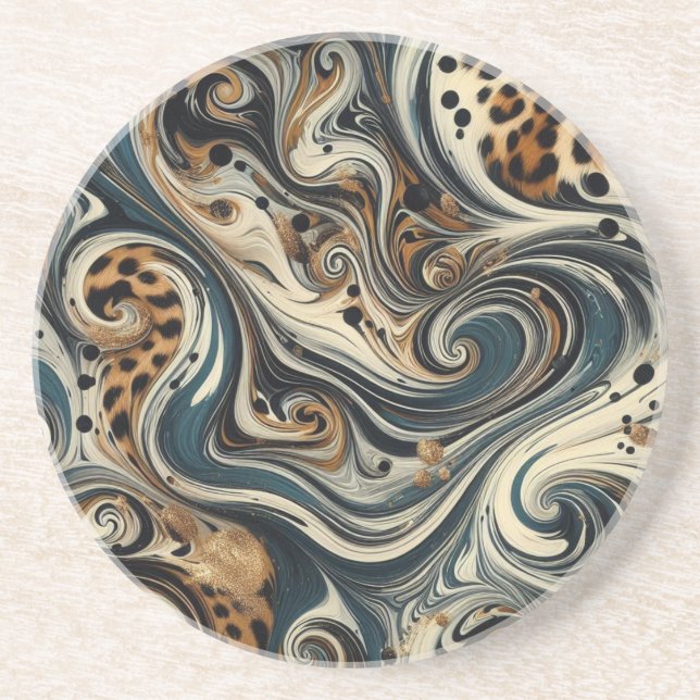 Abstract Leopard Print Swirl Coaster (Front)