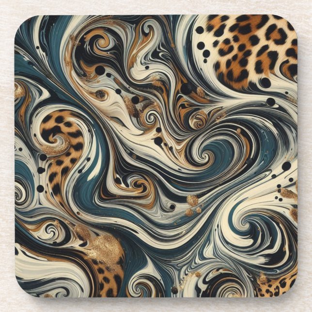 Abstract Leopard Print Swirl Coaster (Front)