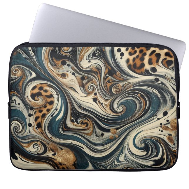 Abstract Leopard Print Swirl Laptop Sleeve (Front)
