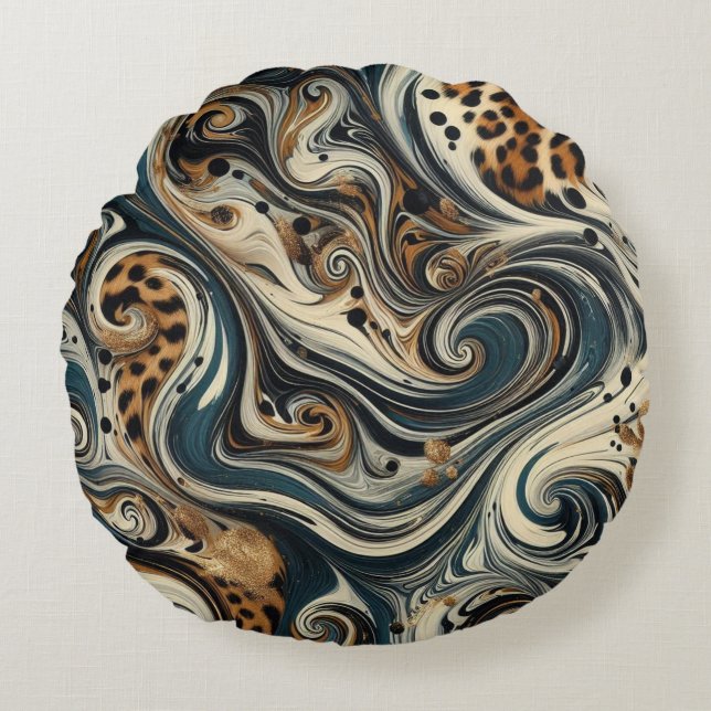 Abstract Leopard Print Swirl Round Cushion (Front)