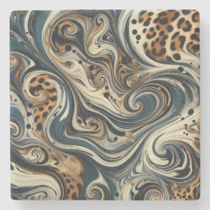 Abstract Leopard Print Swirl Stone Coaster