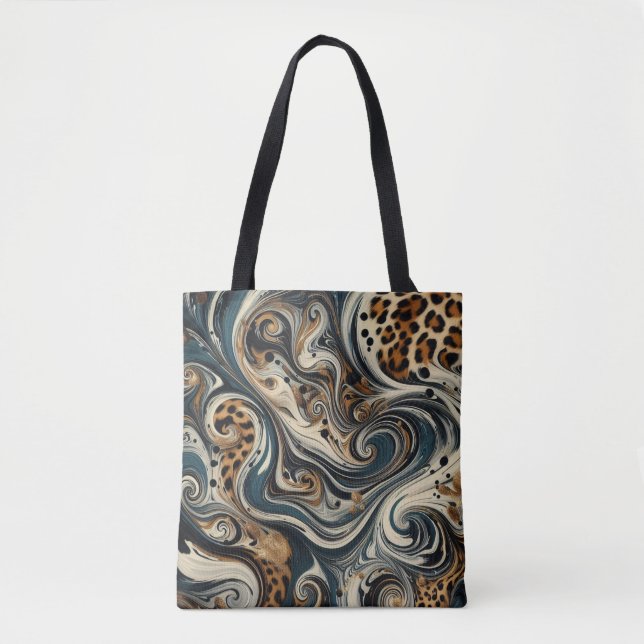 Abstract Leopard Print Swirl Tote Bag (Front)