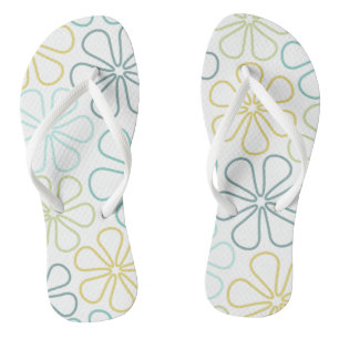 Abstract Lg Flowers Teals Yellow Lime White Thongs