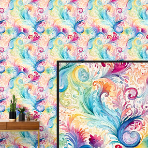 Abstract Light Aqua Pink Floral Paisley  Wallpaper