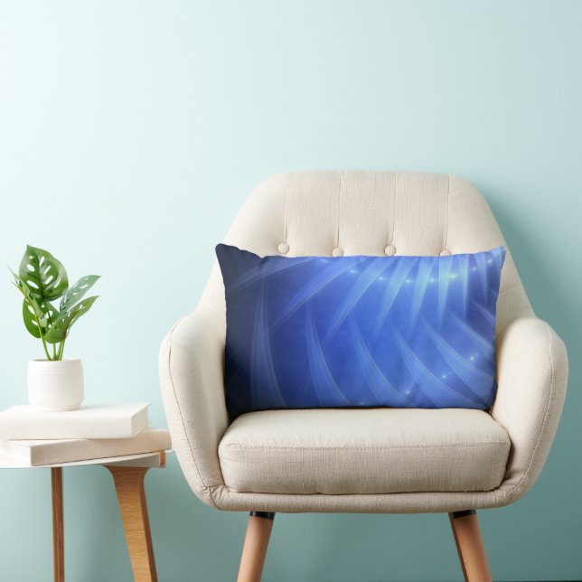 Abstract Light Beams - Blue Modern Art Fabric Lumbar Cushion (Chair)