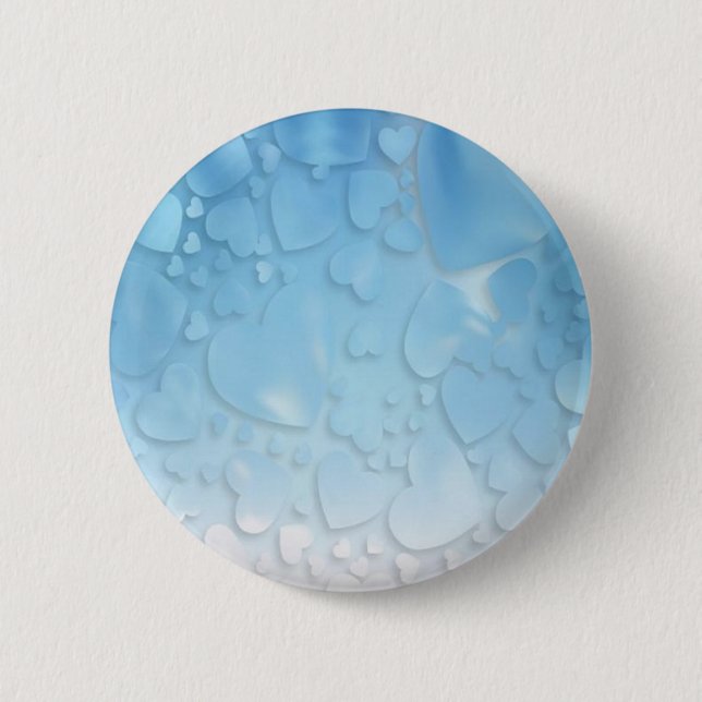 Abstract light blue hearts 6 cm round badge (Front)