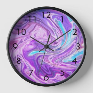 Abstract Light Blue Purple Liquid Swirl Clock