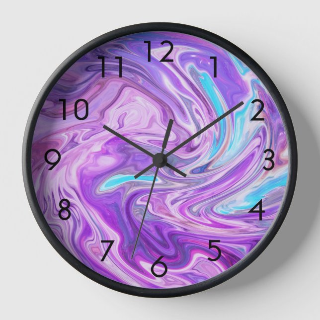 Abstract Light Blue Purple Liquid Swirl Clock (Front)