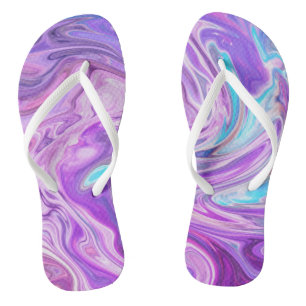 Abstract Light Blue Purple Liquid Swirl Thongs