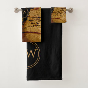 Abstract Light Copper And Black Monogram Bath Towel Set