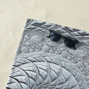Abstract Light Grey Spiral Fractal Beach Towel