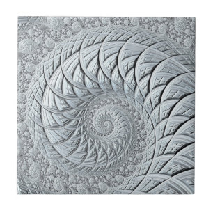 Abstract Light Grey Spiral Fractal  Ceramic Tile