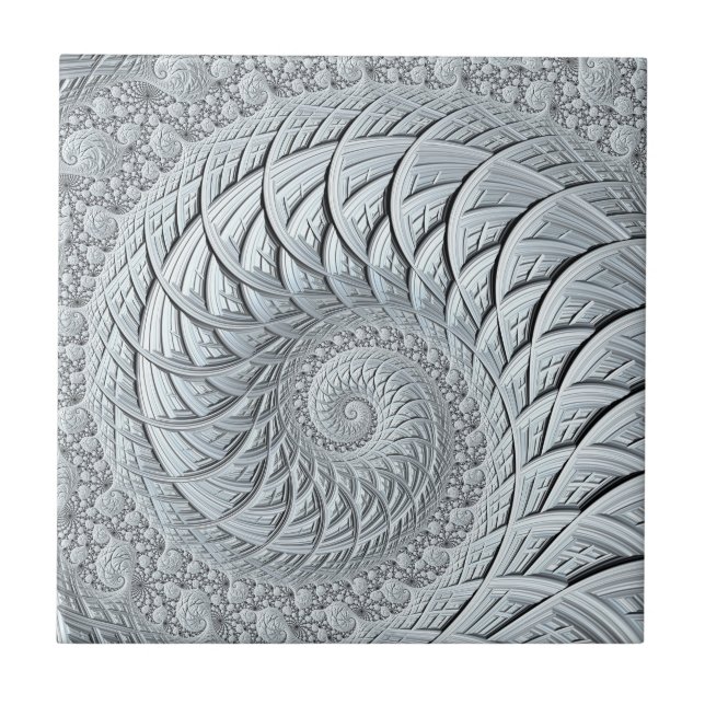 Abstract Light Grey Spiral Fractal  Ceramic Tile (Front)