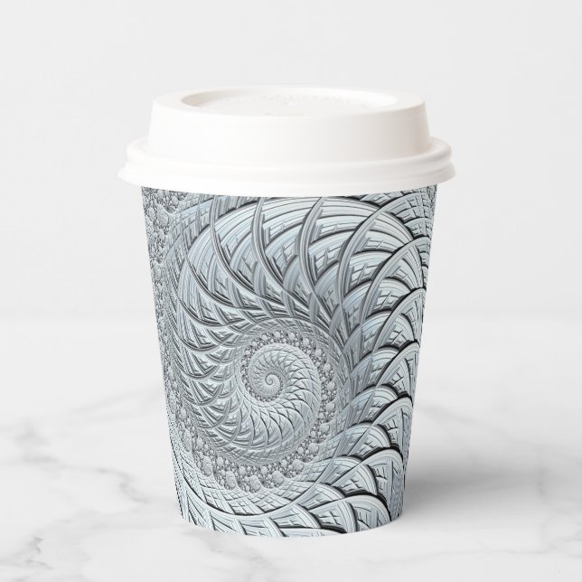 Abstract Light Grey Spiral Fractal Paper Cups (Left)
