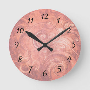 Abstract Light Pink Swirls Wall Clock with Numbers