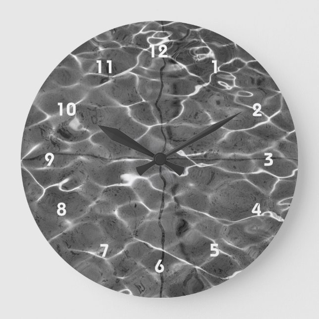 Abstract Light Reflections On Water: Black & White Large Clock (Front)