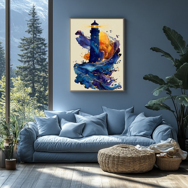 Abstract Lighthouse Liquid Art Coastal Colour Flow Poster (Creator Uploaded)