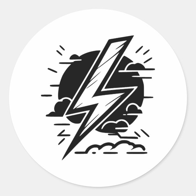 Abstract Lightning Art in BW Classic Round Sticker (Front)