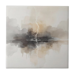 Abstract Lightning in Neutrals Print Ceramic Tile