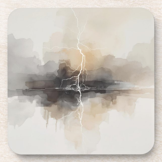 Abstract Lightning in Neutrals Print Coaster (Front)