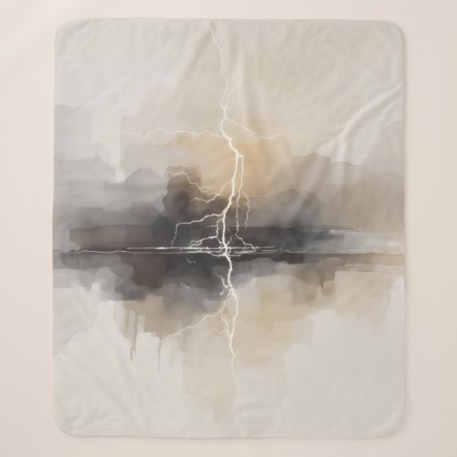 Abstract Lightning in Neutrals Print Sherpa Blanket (Front)