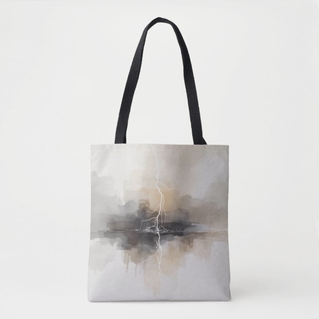 Abstract Lightning in Neutrals Print Tote Bag (Front)