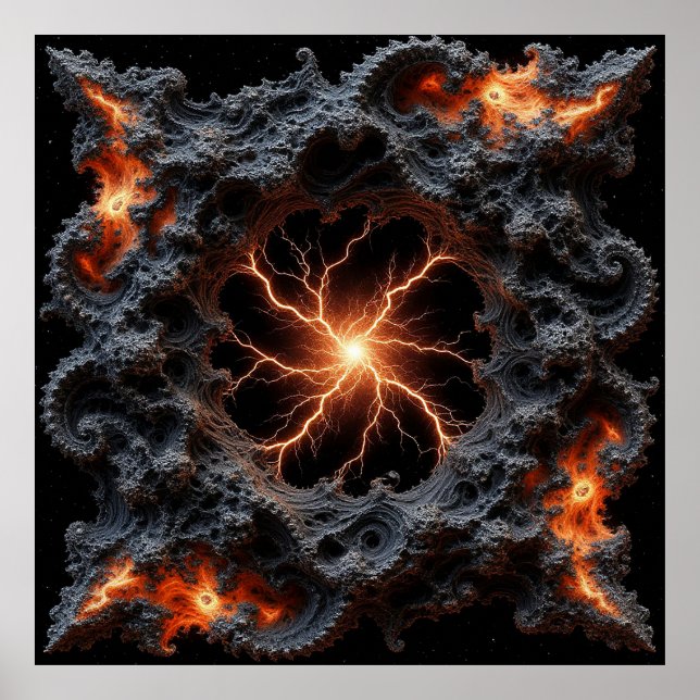 Abstract Lightning with Fiery and Textured Details Poster (Front)